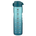 ION8 Recyclon 1L teal and blue leak-proof water bottle with time markings for hydration tracking.