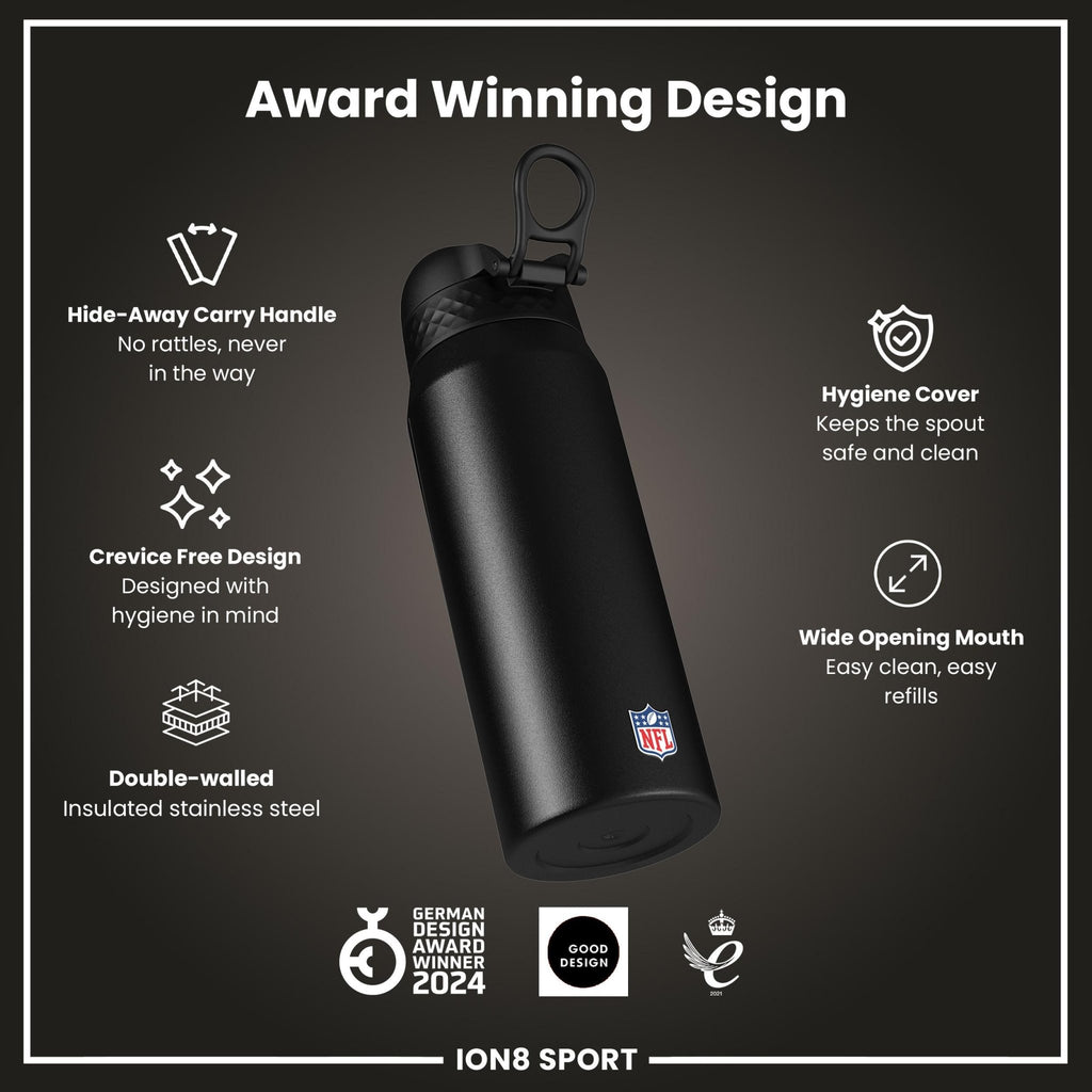 NFL Jaguars ION8 750ml insulated steel water bottle with team logo and leak-proof lid, durable and keeps drinks cold.