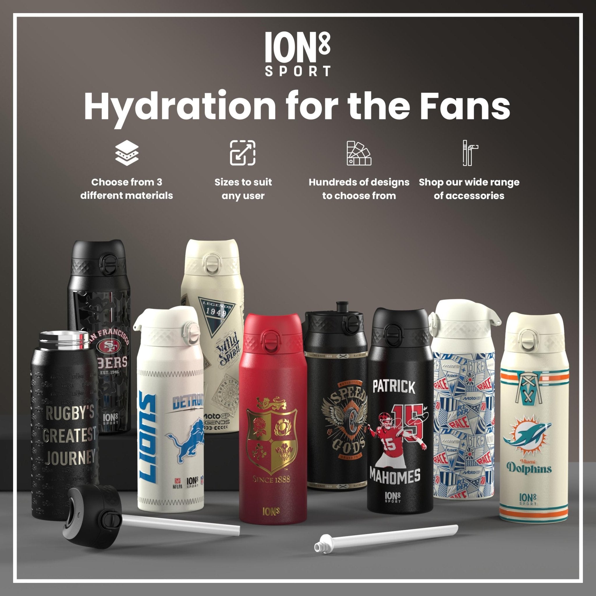 ION8 NFL Chiefs insulated steel water bottle, 750ml, with team logo and sleek design, ideal for keeping drinks hot or cold.