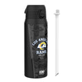 Ion8 NFL Rams insulated steel water bottle, 750ml, with team logo, durable design, and leak-proof cap for active use.
