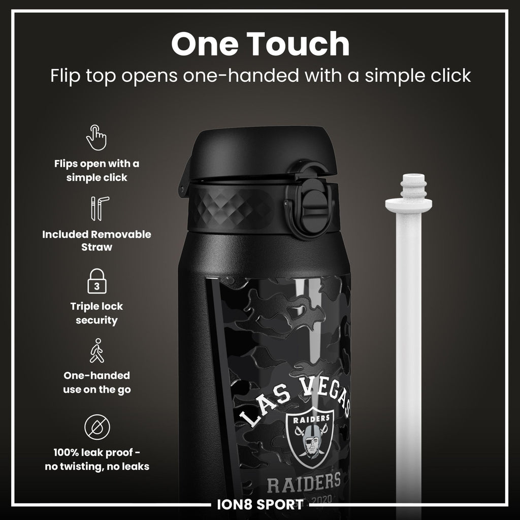 Ion8 NFL Raiders insulated steel water bottle, 750ml, durable design with team logo, perfect for sports and outdoor use.