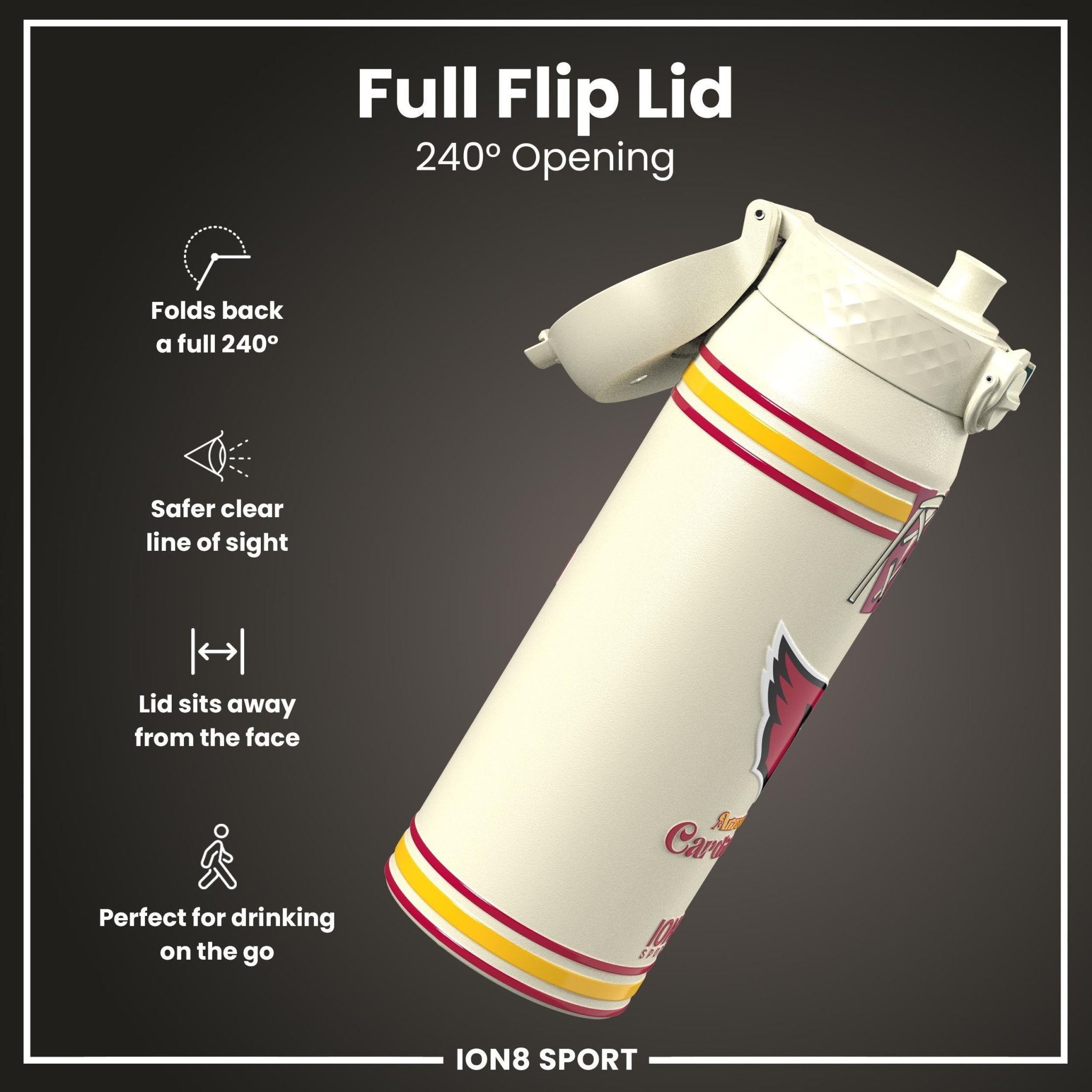 ION8 NFL Cardinals insulated steel water bottle, 750ml (24oz), durable and leak-proof with team logo display