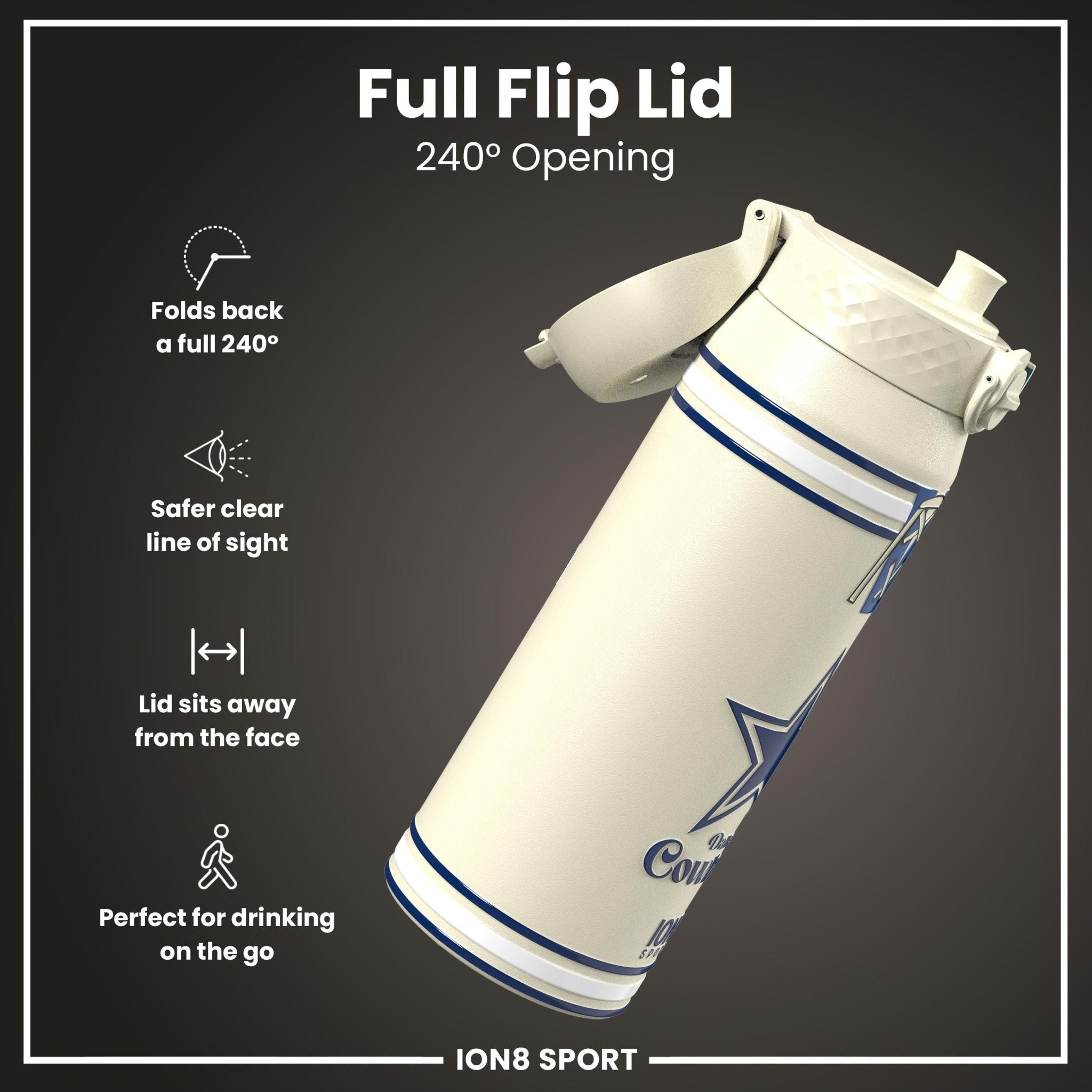ION8 NFL Cowboys insulated steel water bottle, 750ml (24oz), durable design with team logo, perfect for staying hydrated on the go.