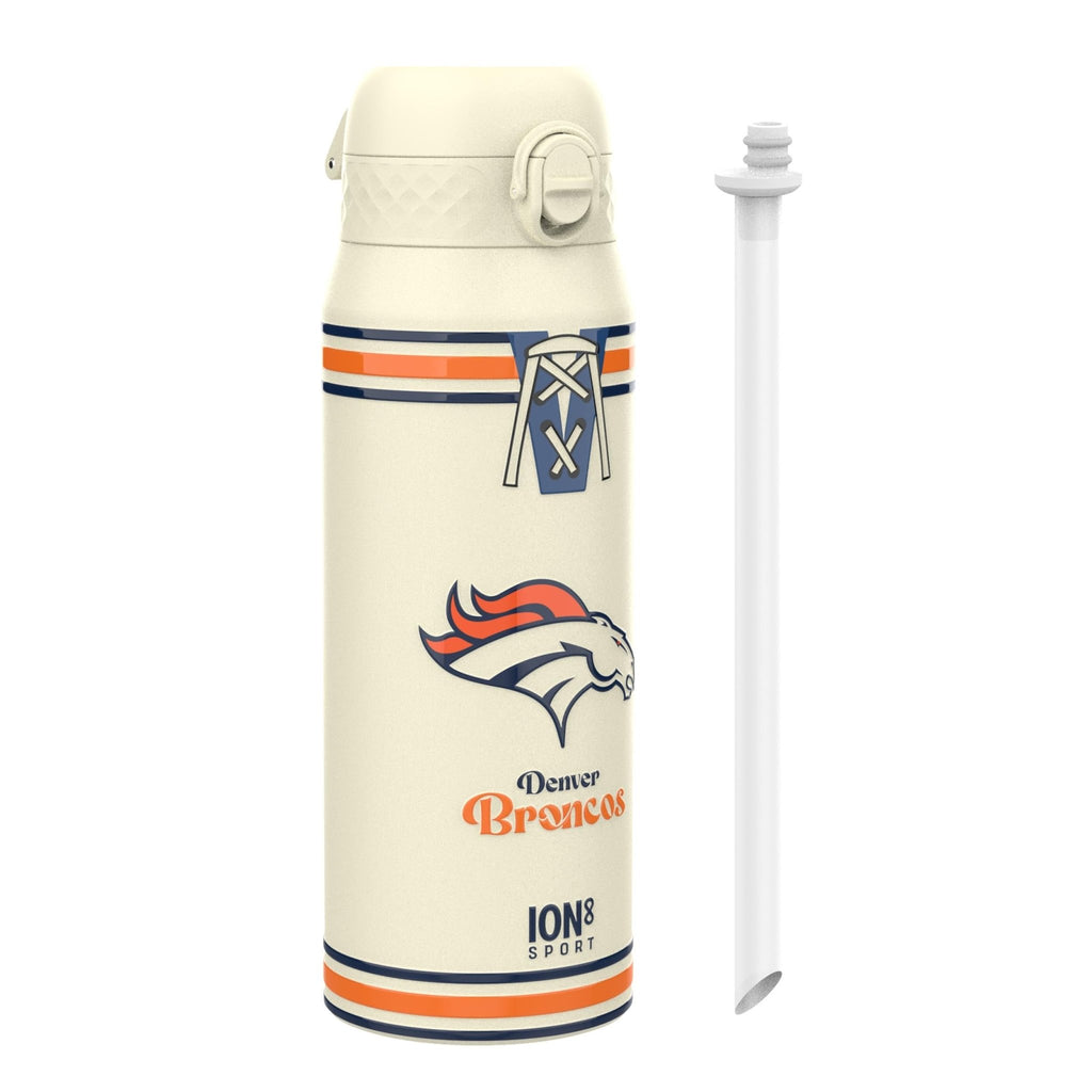 ION8 NFL Broncos insulated steel water bottle, 750ml, durable and sleek design with team logo on stainless steel sports bottle