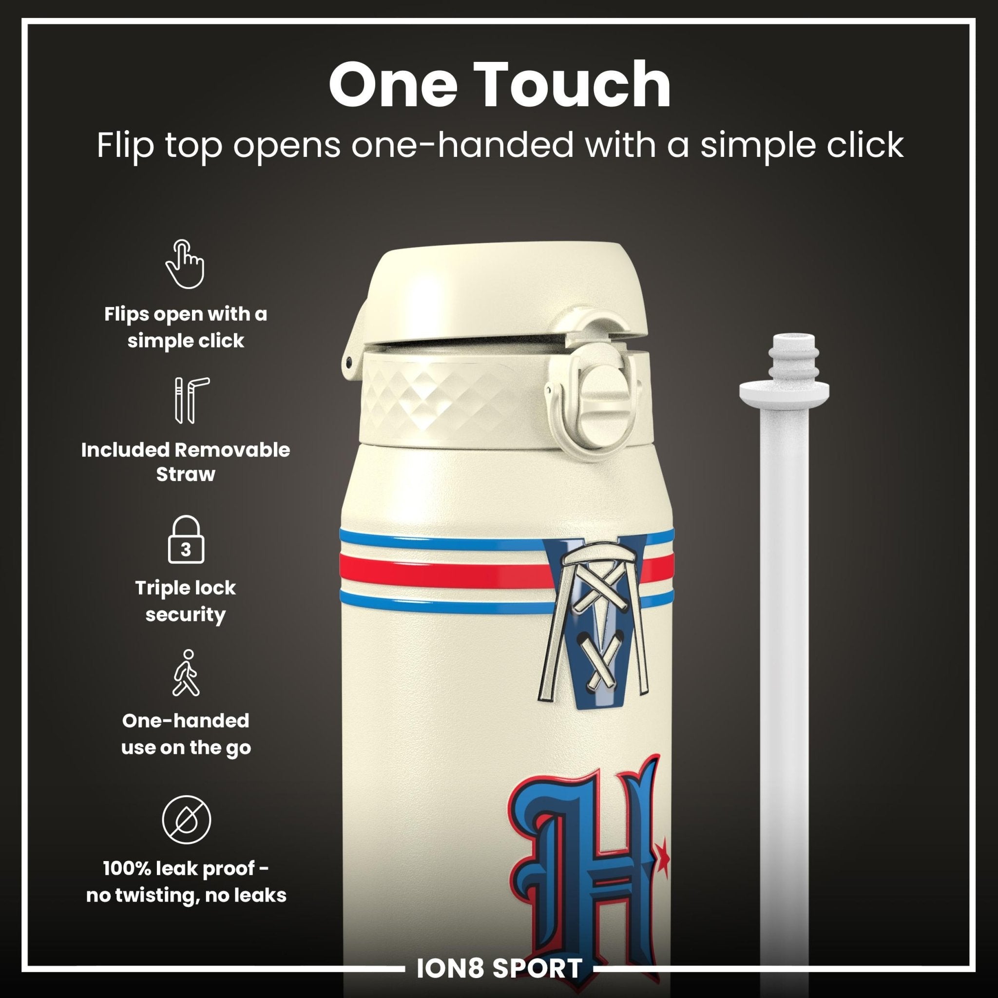 NFL Texans ION8 insulated steel water bottle, 750ml, with team logo and durable design for hot and cold beverages.