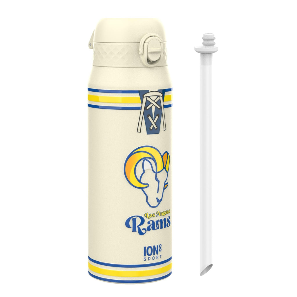 Ion8 NFL Rams insulated steel water bottle, 750ml (24oz), durable design with team logo and leak-proof cap.