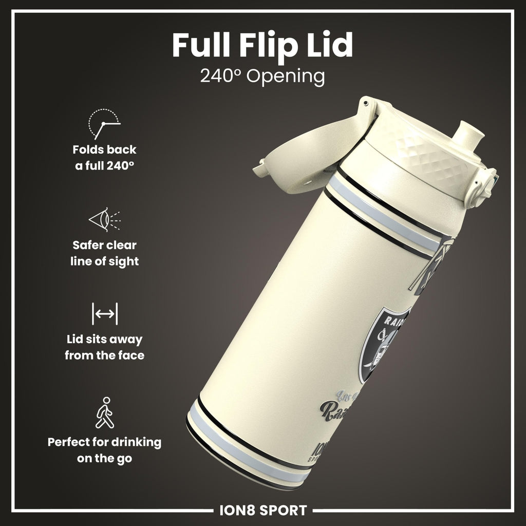 ION8 NFL Raiders insulated steel water bottle, 750ml, with team logo and durable design for keeping drinks hot or cold.