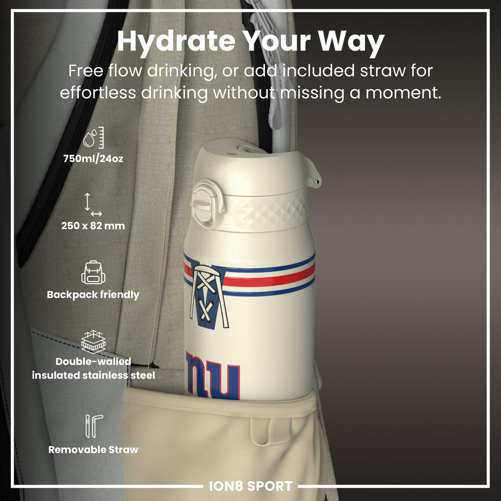 NFL Giants ION8 insulated steel water bottle, 750ml, durable design with team logo, perfect for sports and outdoor use
