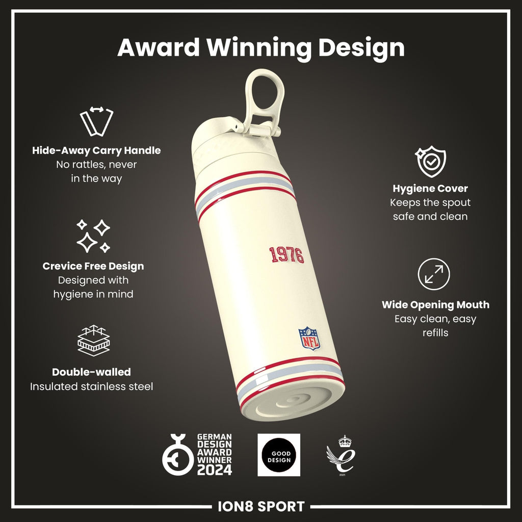ION8 NFL Buccaneers insulated steel water bottle, 750ml (24oz), durable stainless steel with team logo and leak-proof design