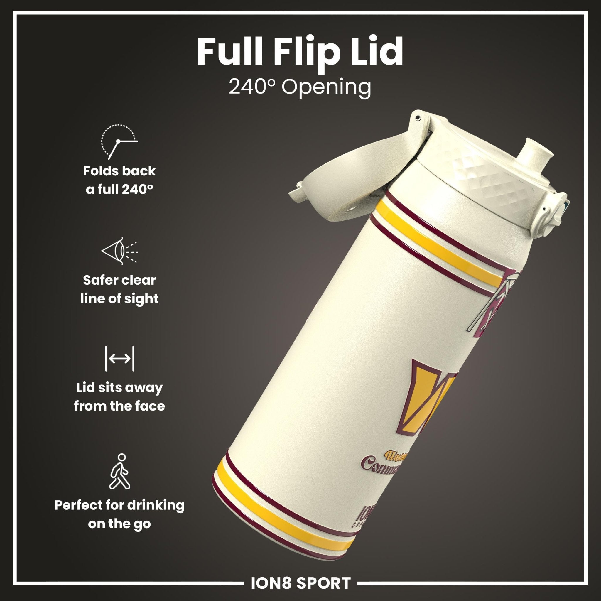 ION8 NFL Commanders insulated steel water bottle, 750ml (24oz), with durable design and team logo for sports fans.