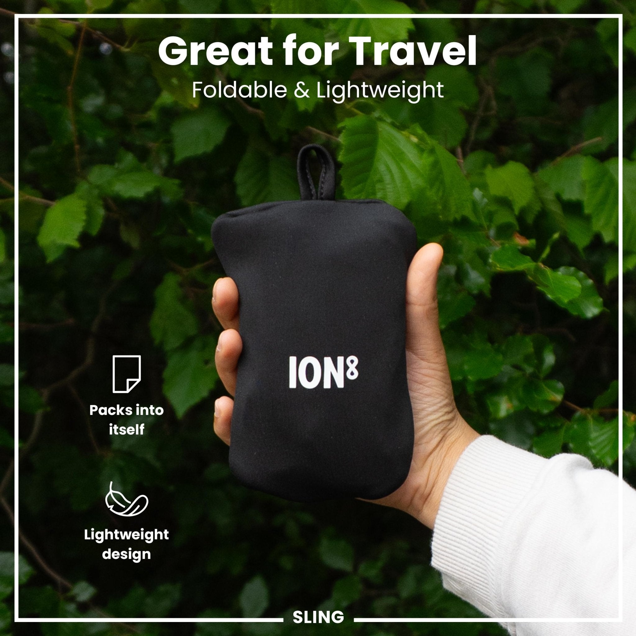 Black ION8 lightweight sling bottle bag from Xtras & Add-Ons collection, designed for convenient beverage carrying.