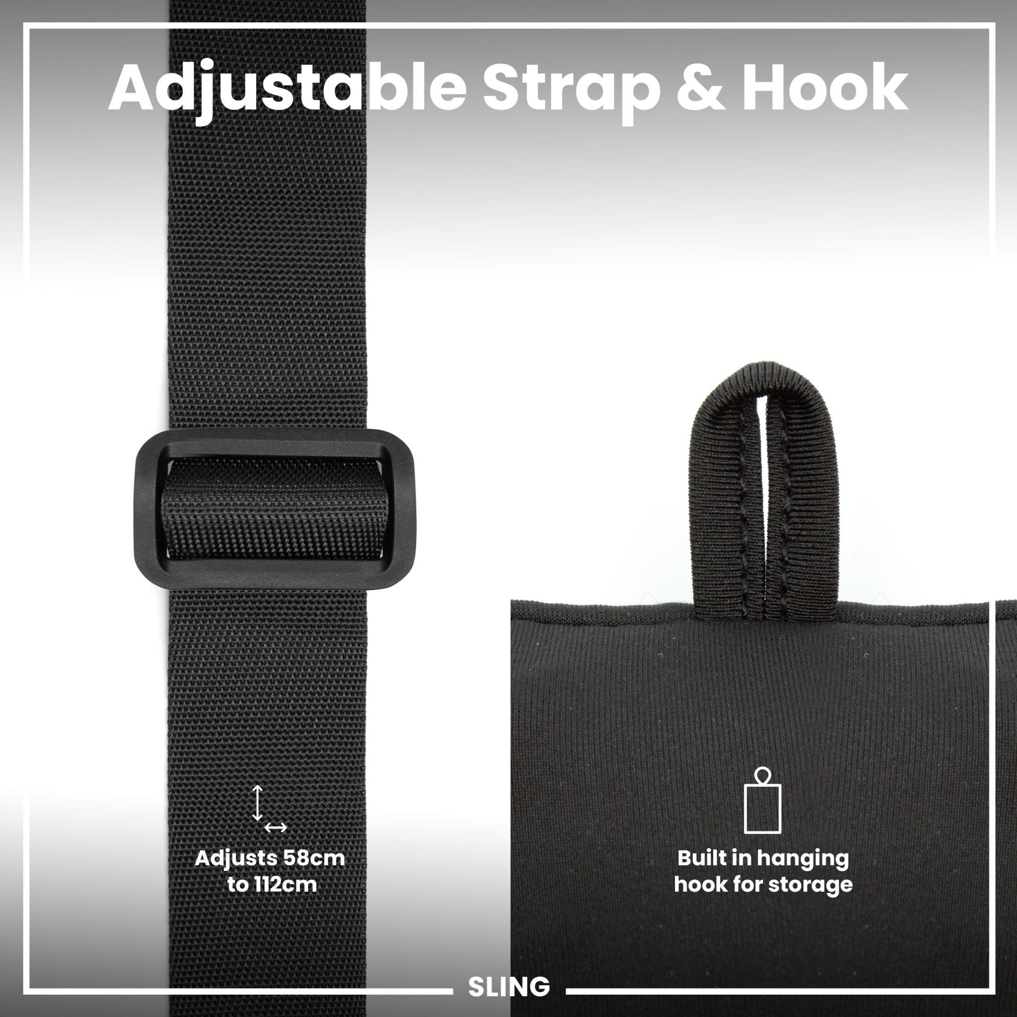 Black ION8 sling bottle bag from Xtras & Add-Ons collection, lightweight design with adjustable strap and bottle compartment.