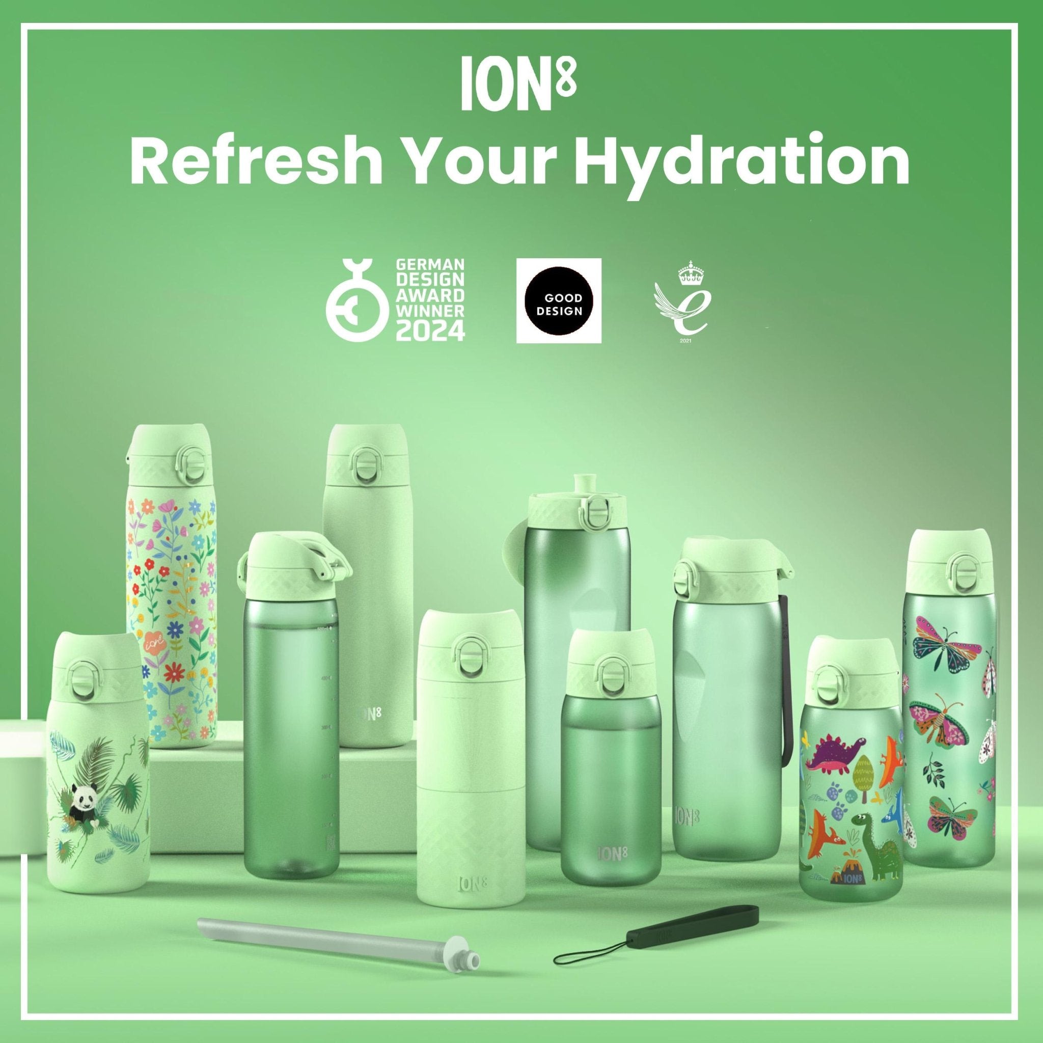 ION8 sling bag with bottle holder in green, shown with adjustable strap and compact design for convenient carrying.