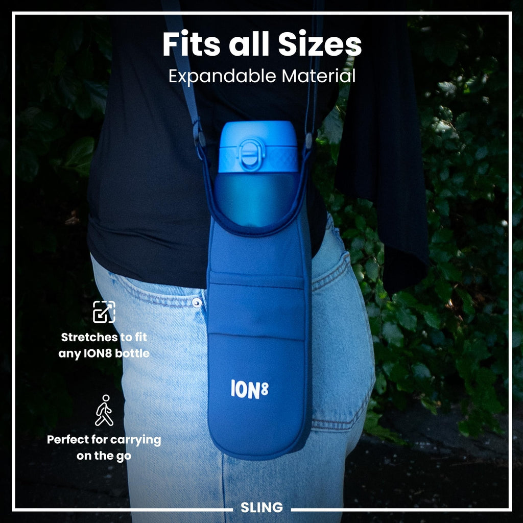 Navy lightweight sling bottle bag by ION8 from Xtras & Add-Ons collection, featuring a compact design with adjustable strap.