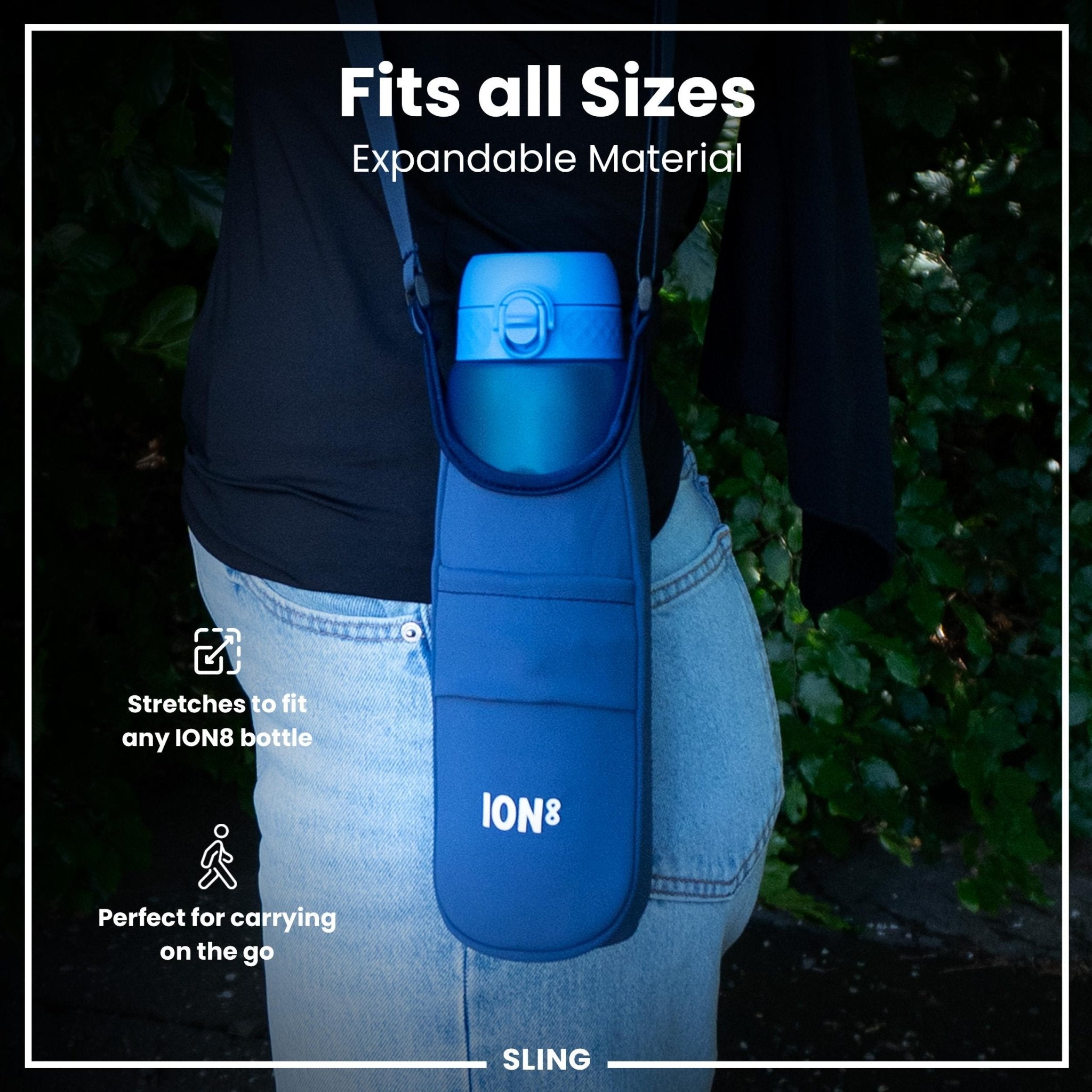 ION8 sling bag with bottle holder for outdoor use, navy color, compact design, part of Xtras & Add-Ons collection