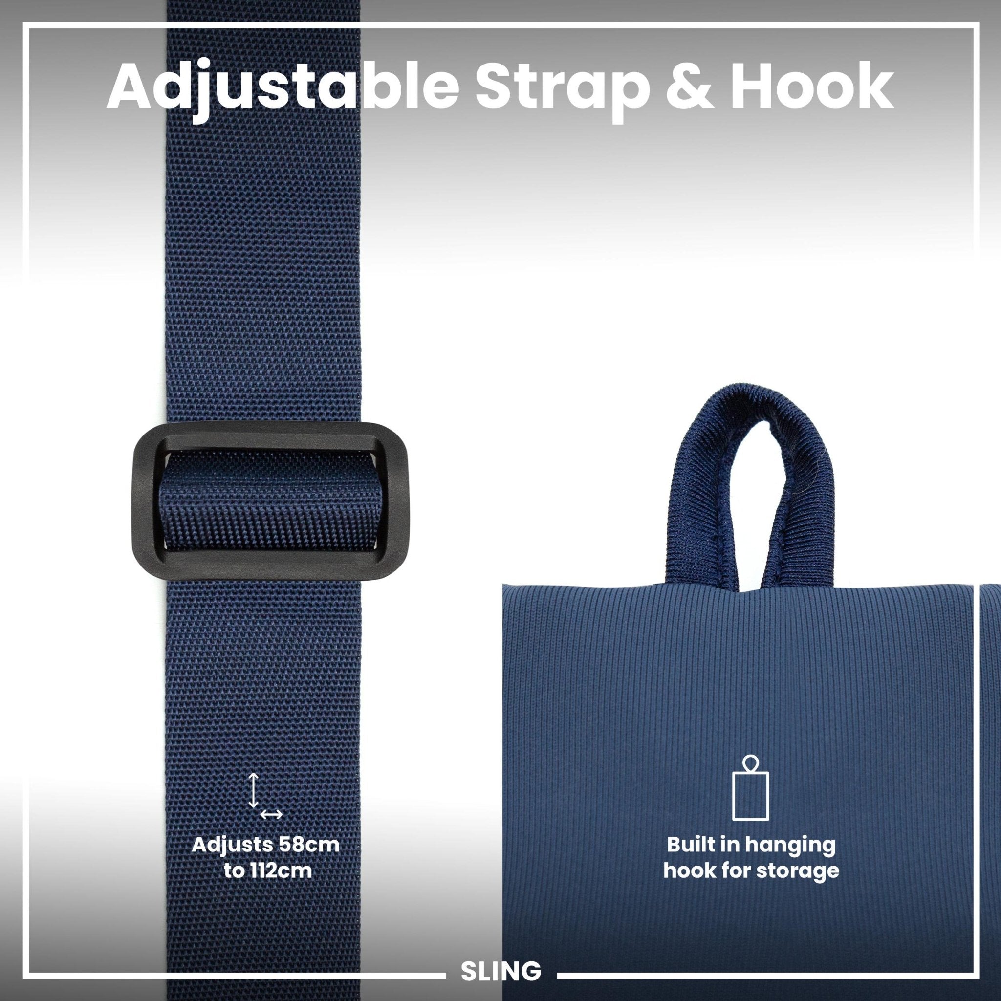 Navy lightweight sling bottle bag from ION8, designed for convenient carrying of water bottles and essentials.