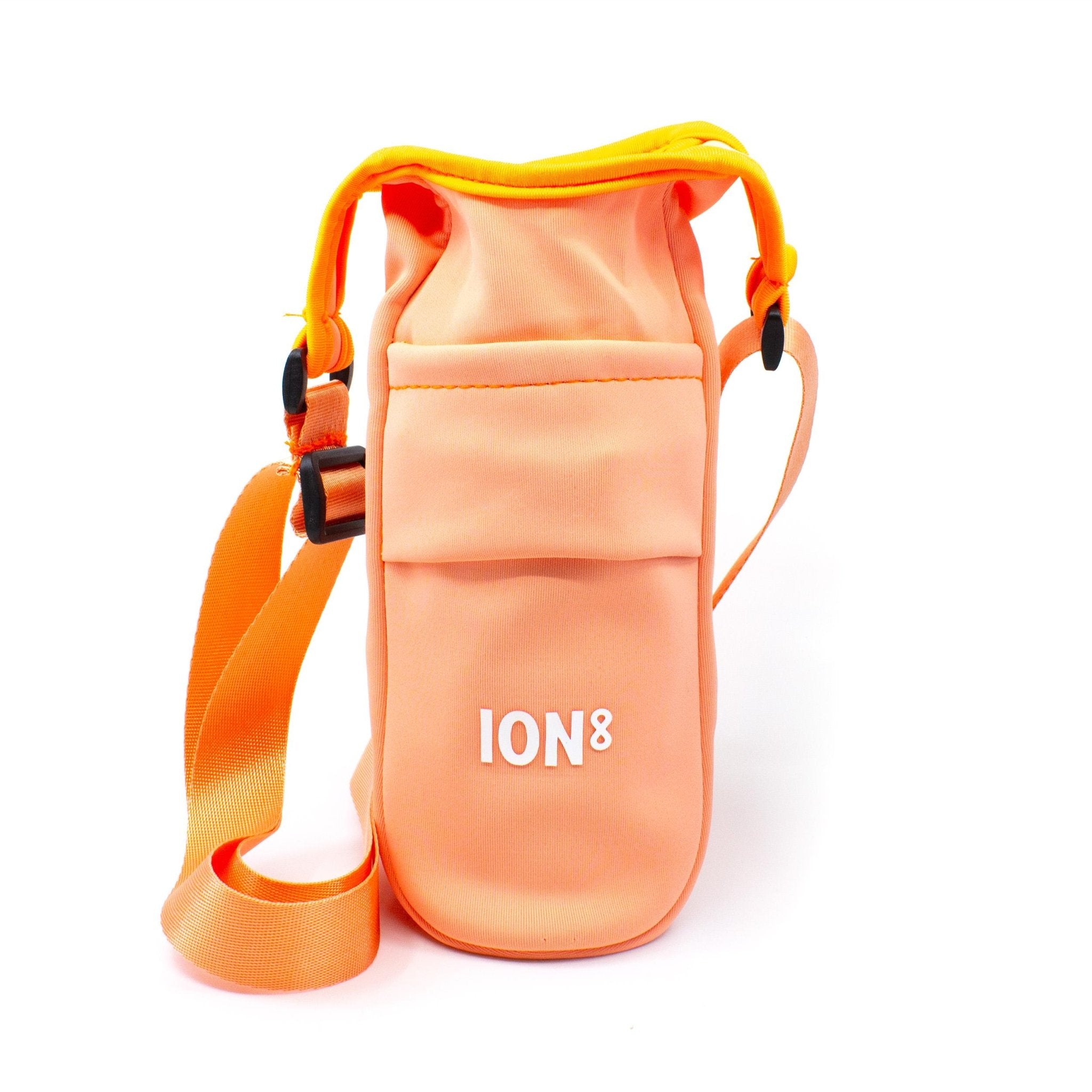 Lightweight coral sling bottle bag by ION8 from the Xtras & Add-Ons collection, featuring a compact design for carrying drinks.