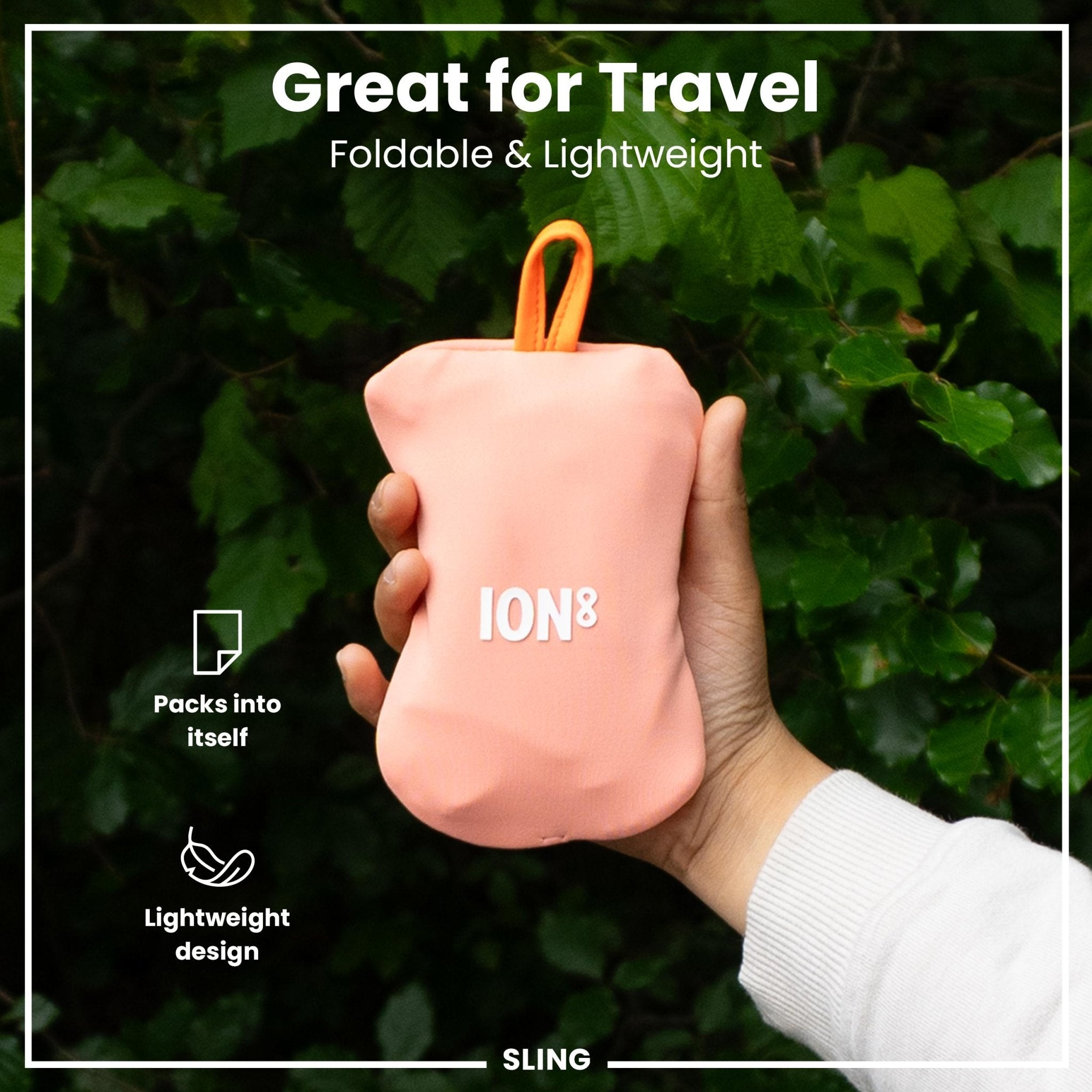 Coral lightweight sling bottle bag from ION8's Xtras & Add-Ons collection, featuring a compact design with adjustable strap.