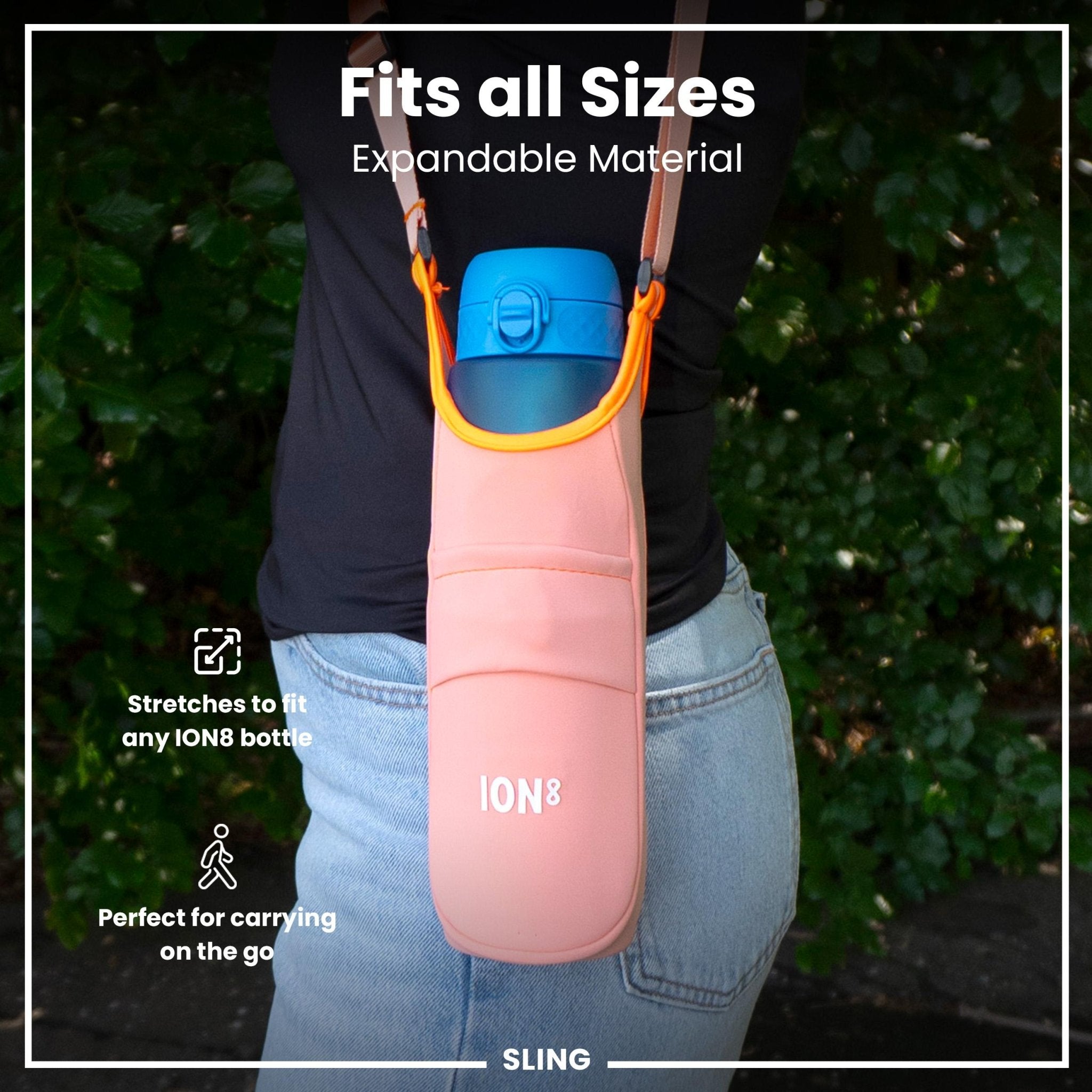 Coral lightweight sling bottle bag from ION8's Xtras & Add-Ons collection with adjustable strap and compact design.