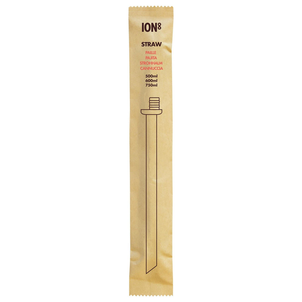 ION8 medium/large straw for 500ml-750ml bottles, add-on straw compatible with ION8 water bottles, in packaging.