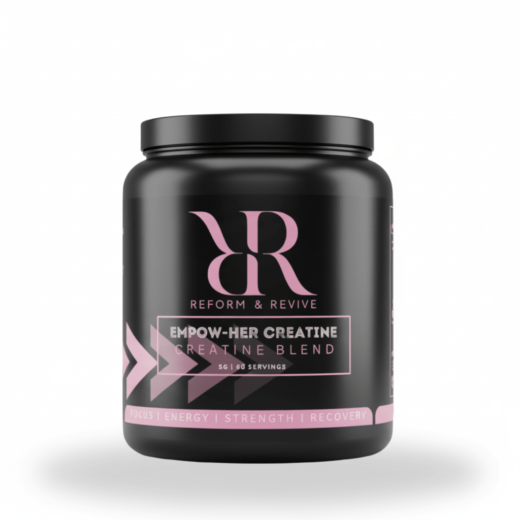 Reform and Revive EMPOW-HER Creatine 300g container with 5g of creatine monohydrate powder inside.