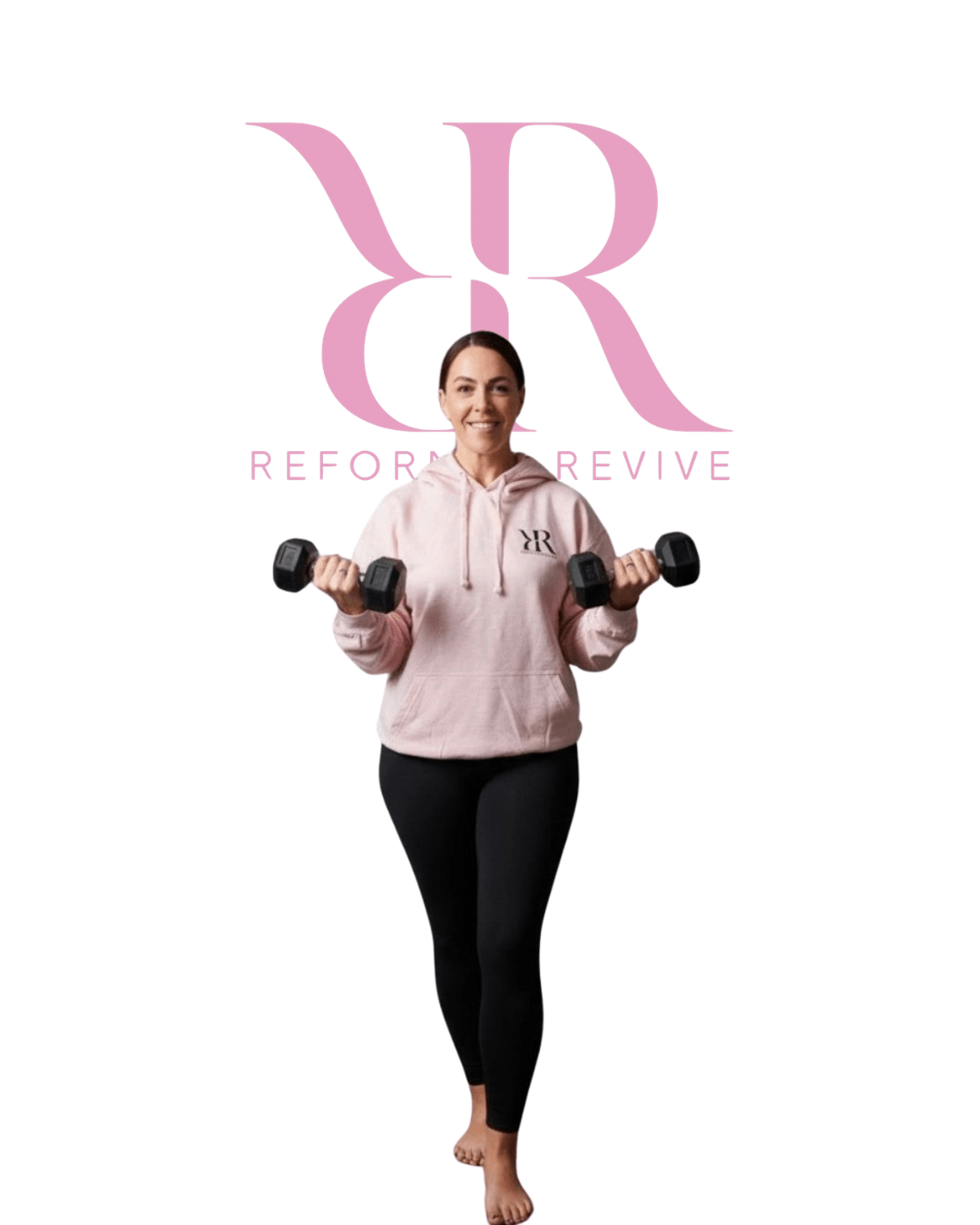 Pink Reform and Revive comfy hoodie with R&R logo, featuring a relaxed fit and soft fabric, from the R&R clothing range.