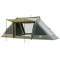 HikeWare Night Cat 8 Man inflatable tent with two bedrooms set up outdoors, featuring spacious sleeping areas and durable fabric.