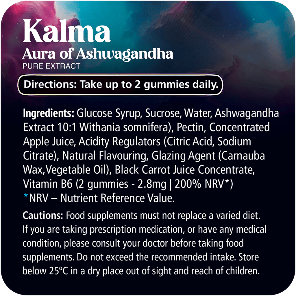 Innooova Kalma Trial Pack infographic showing key ingredients and benefits of the herbal supplement.