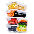 Set of five Igluu Meal Prep glass containers with steam vent lids, 840ml capacity, plus one extra lid, ideal for meal prep.