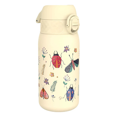 Ion8 leak-proof kids stainless steel water bottle with Bugs Life design, 400ml capacity, durable and spill-proof.