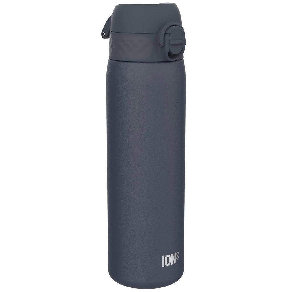 Ion8 leak-proof slim thermal steel water bottle in ash navy, 500ml, insulated vacuum design with a sleek, compact appearance.