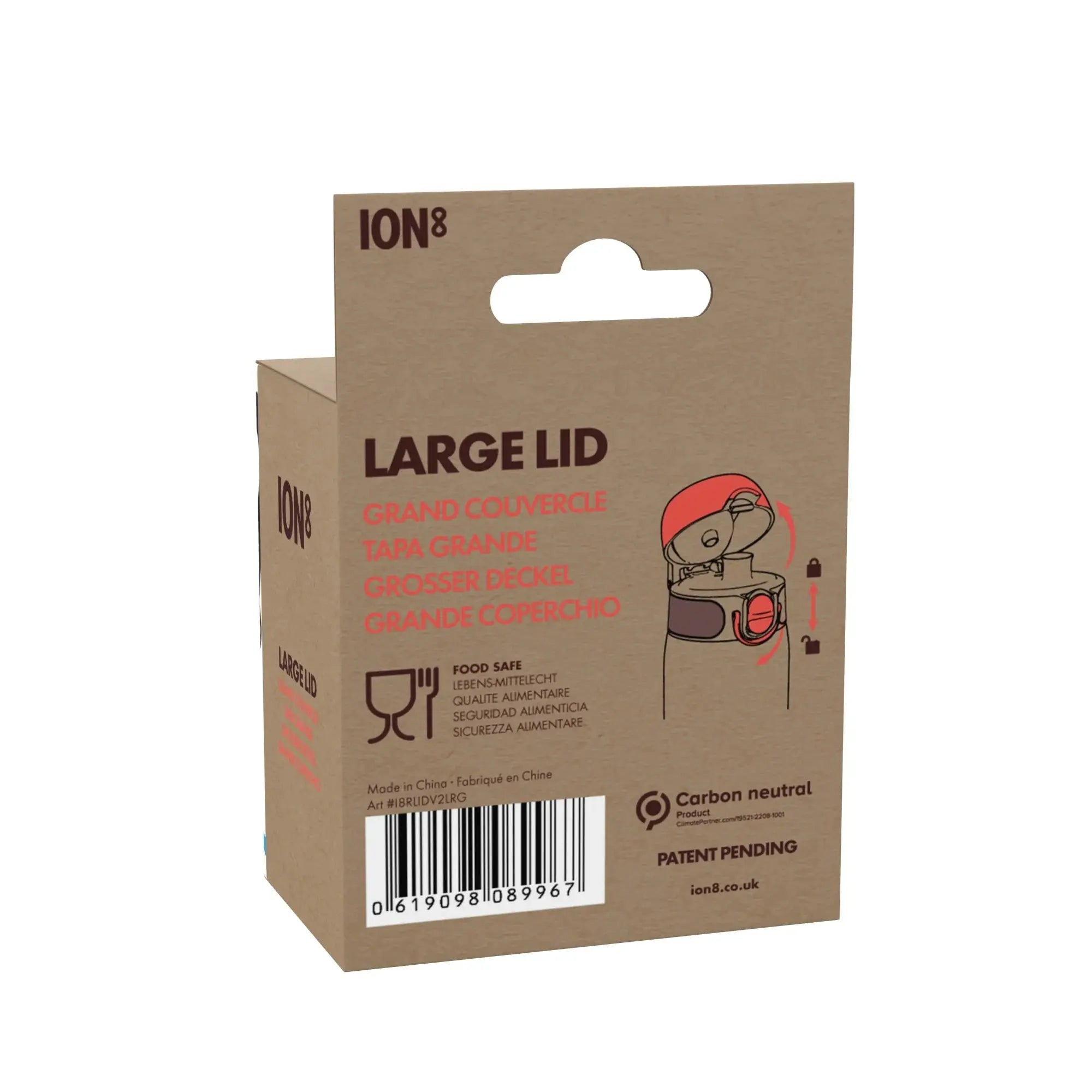 Black Leak-Proof Water Bottle Replacement Lid for Xtras & Add-Ons by ION8, fits large or X-large bottles, OneTouch 2.0 design.