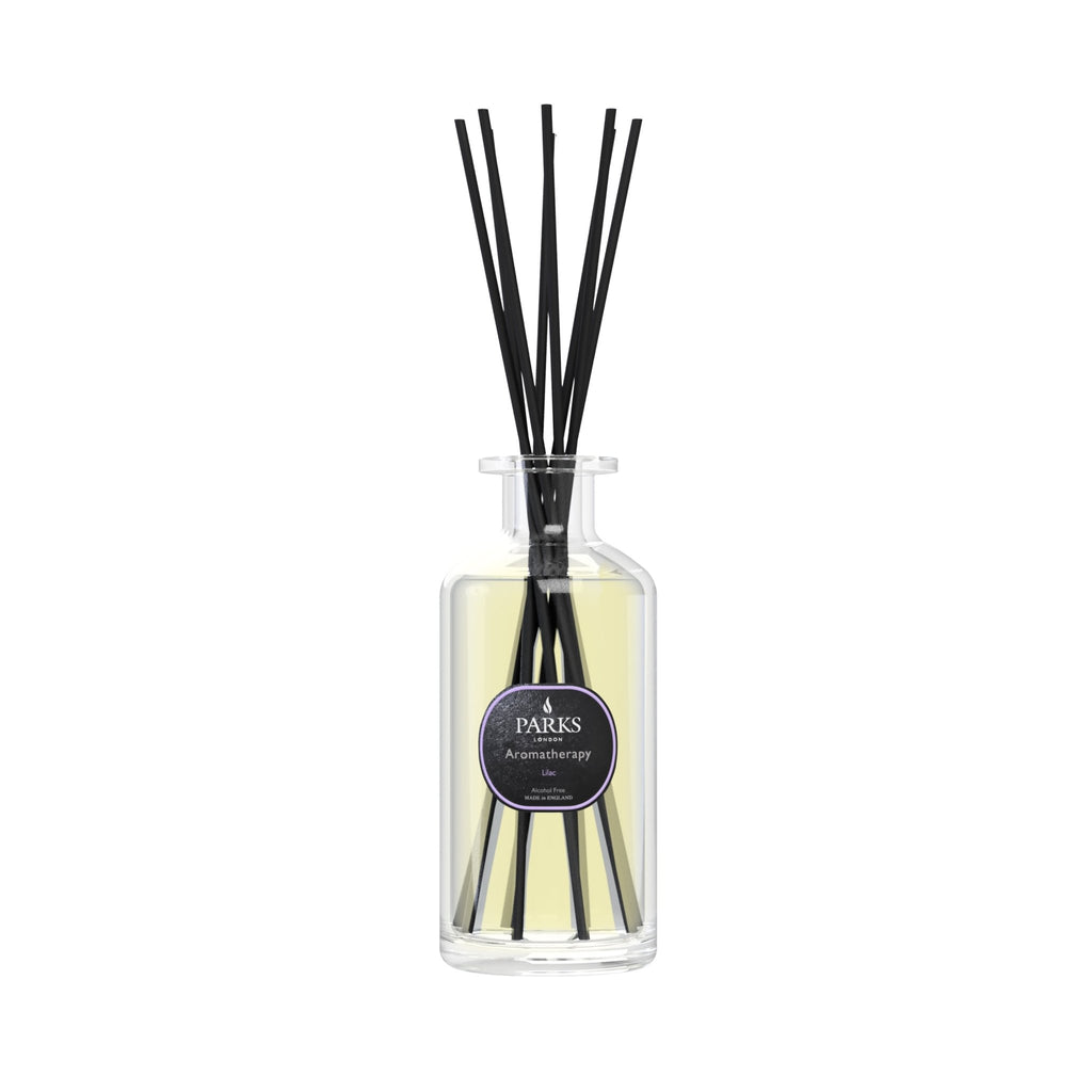 Parks Candles lilac reed diffuser with 220ml glass bottle and natural rattan reeds for home fragrance.