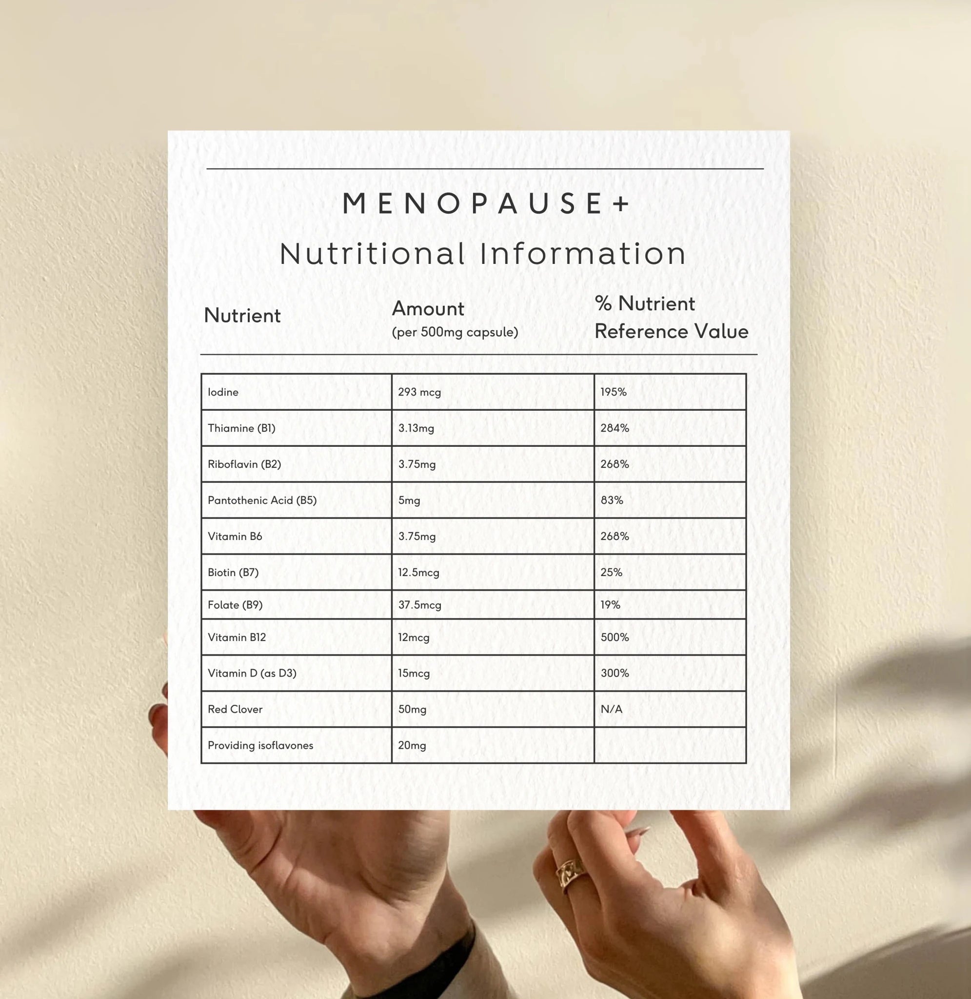 Bottle of Doctor Seaweed Menopause+ vitamins and supplements, showing the label and nutritional information.