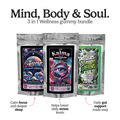 Innooova Mind, Body & Soul 30-day supplement supply with colorful capsules and a calming, wellness-themed background.