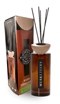 Musketeers Lemongrass & Ginger reed diffuser with a sleek glass bottle and natural reeds, fresh luxury home fragrance in the UK
