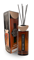 Musketeers Steam Train Reed Diffuser with smoky, masculine fragrance for home scenting, featuring a sleek reed diffuser design.