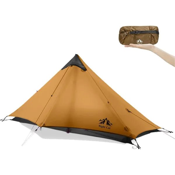 HikeWare Night Cat 1-person ultralight backpacking tent set up with compact design and rainfly for outdoor camping.