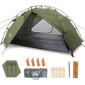 HikeWare Night Cat 2-person backpacking tent with aluminum poles set up outdoors, showing the tent's durable fabric and ventilation.