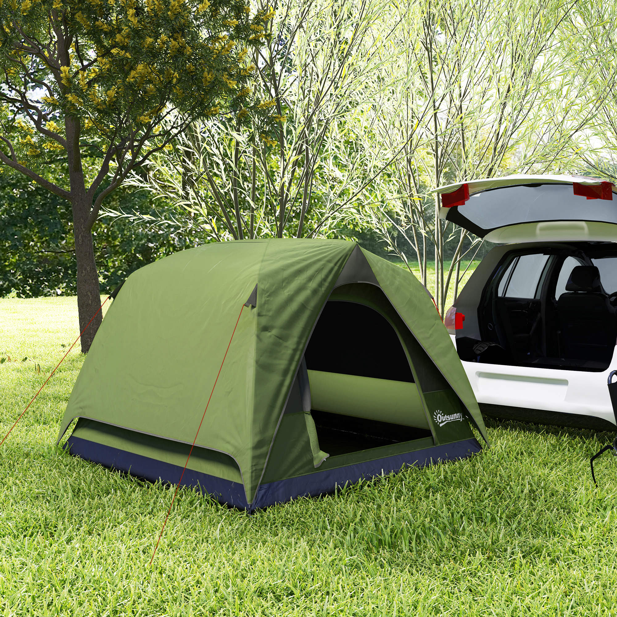Outsunny 3-4 Person Camping Tent, Easy Set Up Waterproof Dome Tent with Sewn-in Groundsheet, Mesh Windows, Pocket and Hook for Camping, Hiking, Backpacking, Olive Green and Grey
