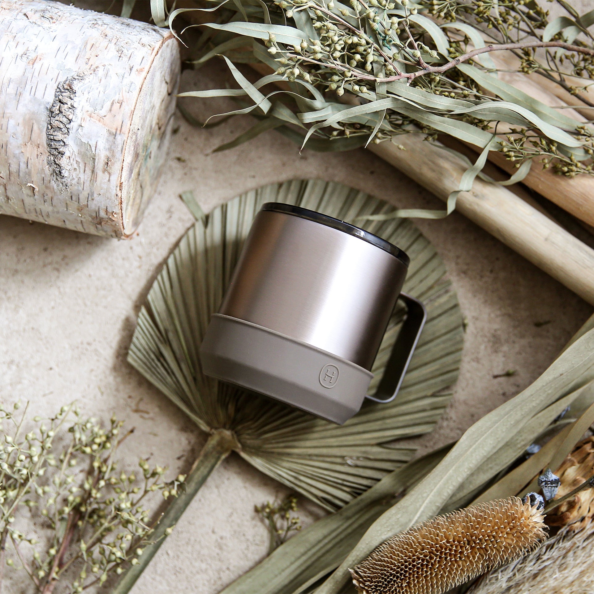 HYDY Metallic Fir Camp Mug in 10 oz with a metallic finish, ideal for camping and outdoor adventures.
