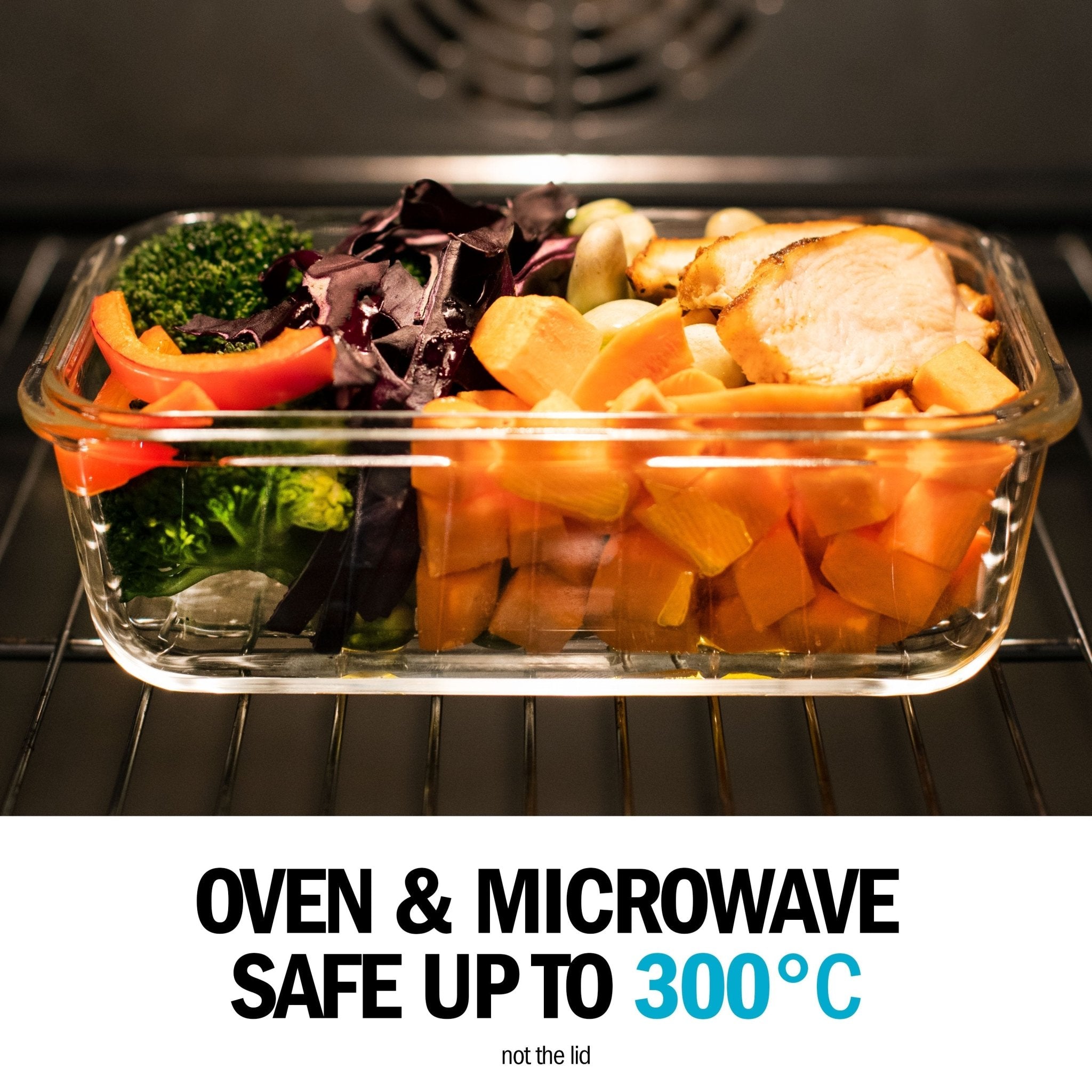 Ovensafe glass food storage containers with airtight lids, 1050ml capacity, part of Igluu Meal Prep 3-pack for meal prep and storage.