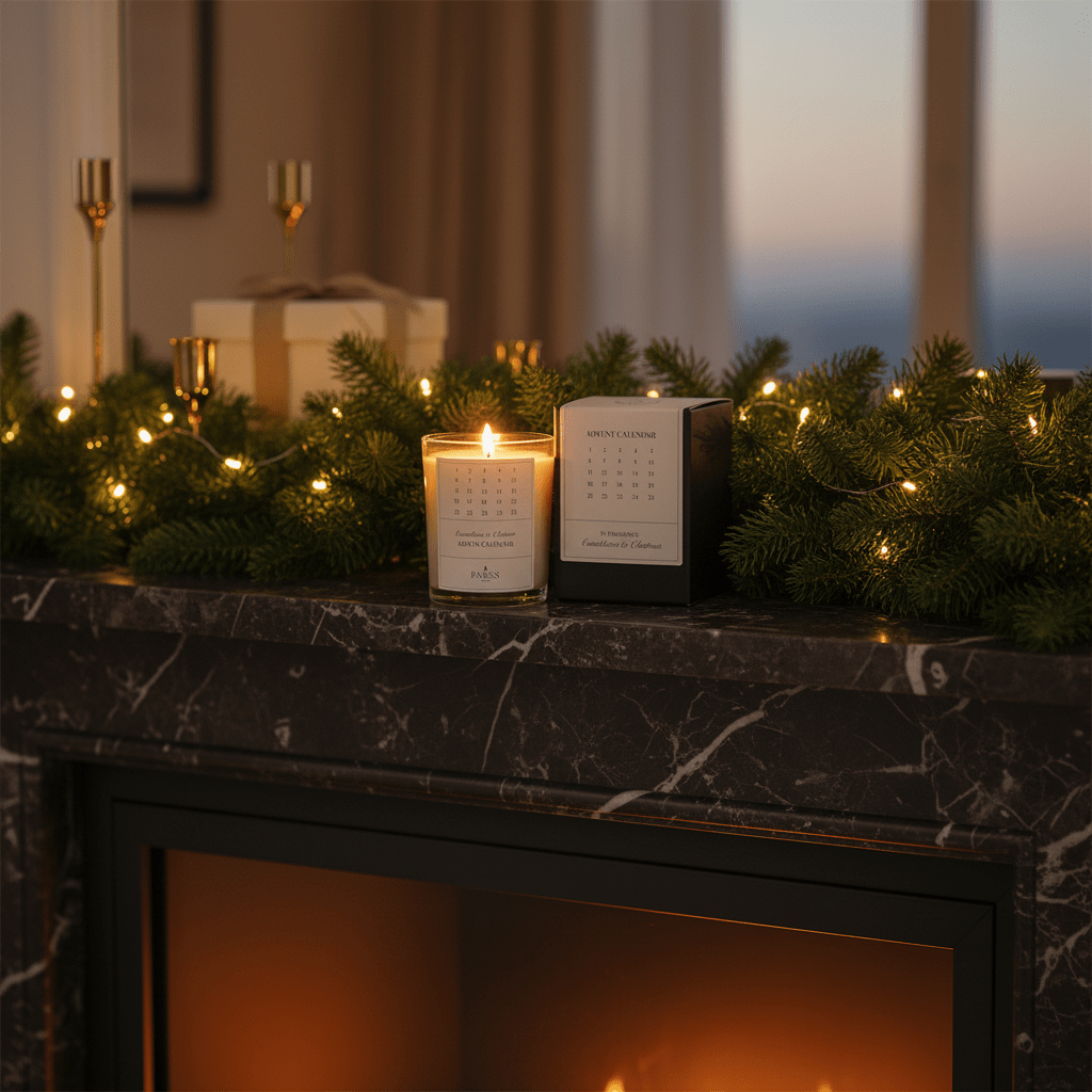 Parks Candles Advent Calendar Candle 220g with festive design and warm glow, perfect for holiday decoration and cozy ambiance.
