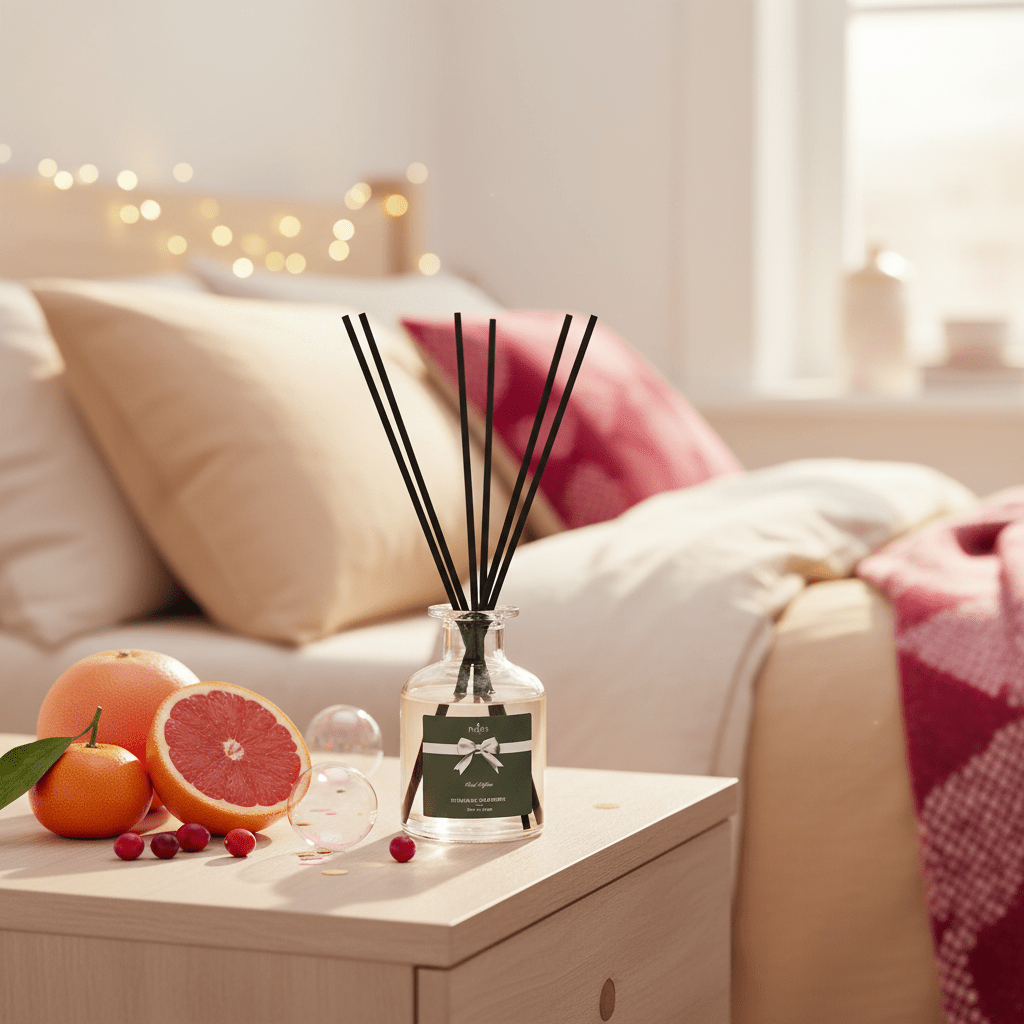 Parks Candles Perfect Presents Sparkling Cranberries 100ml diffuser with a clear glass bottle and reed sticks for aromatic scent.