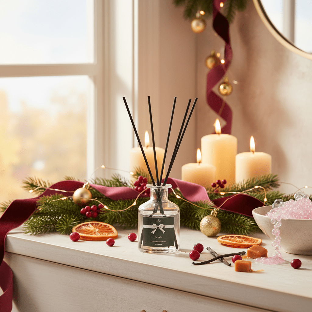 Parks Candles Perfect Presents sparkling cranberries diffuser with a 100ml glass bottle and reed sticks for aromatic home scenting.