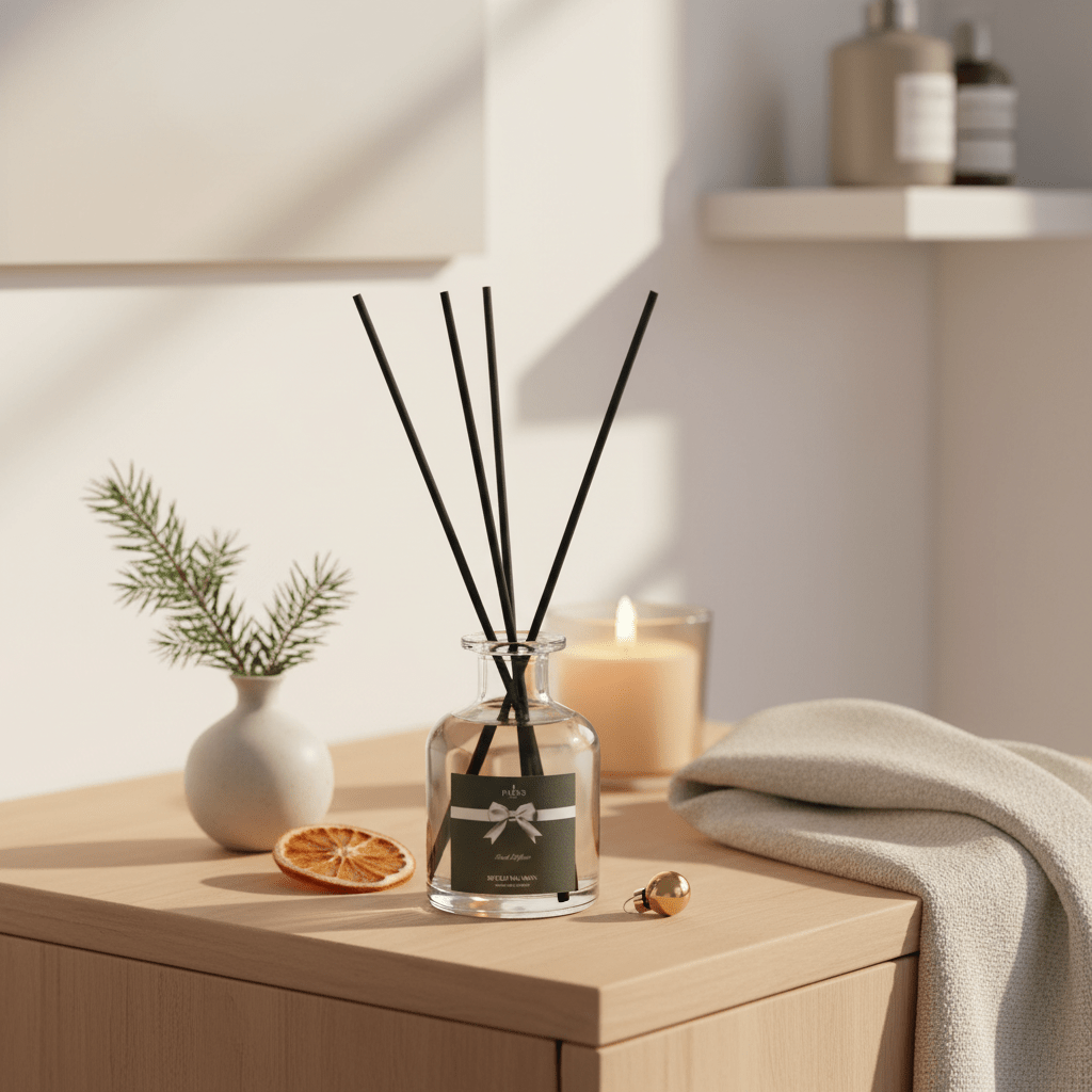 Parks Candles Perfect Presents Spiced Mandarin diffuser 100ml with a sleek glass bottle and reed sticks for home fragrance