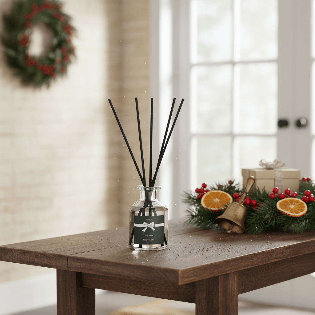 Parks Candles Spiced Mandarin diffuser with a 100ml glass bottle and reed sticks, decorative and aromatic home fragrance.