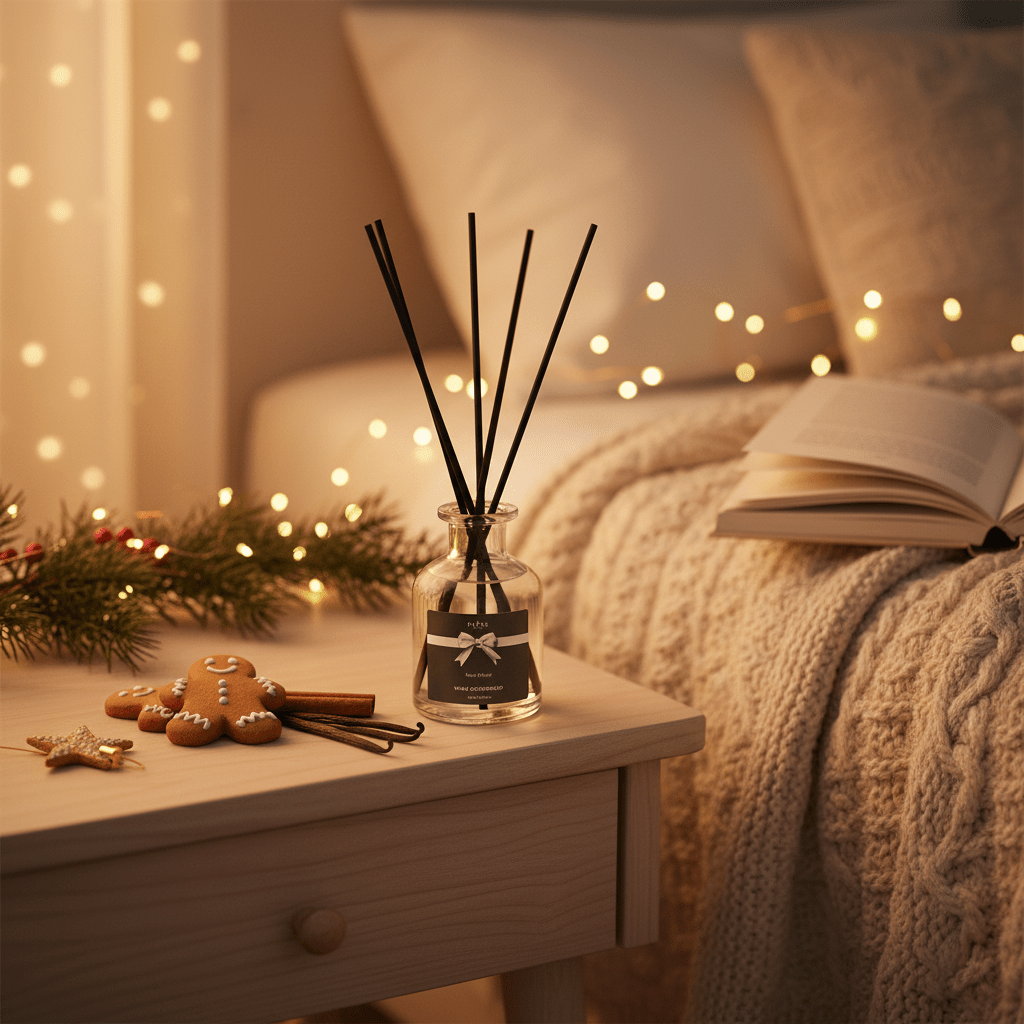 Parks Candles Warm Gingerbread diffuser bottle with a 100ml capacity, featuring a festive gingerbread scent and elegant design.