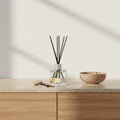 Parks Candles Santal Vanille reed diffuser with 100ml glass bottle and natural reed sticks for home fragrance.