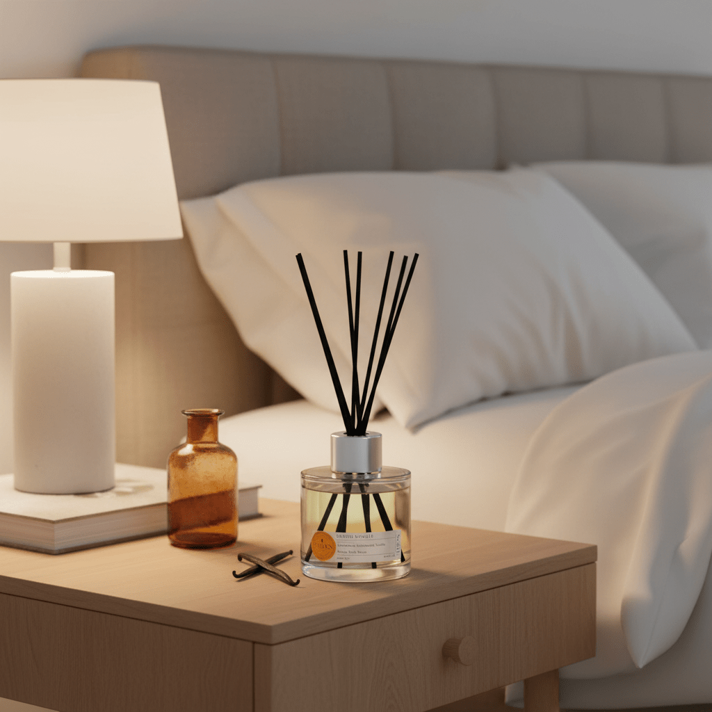 Parks Candles Santal Vanille reed diffuser 100ml with elegant glass bottle and natural reed sticks for home fragrance